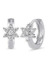 very nice silver clear cubic zirconia huggie hoop baby birthstone earrings